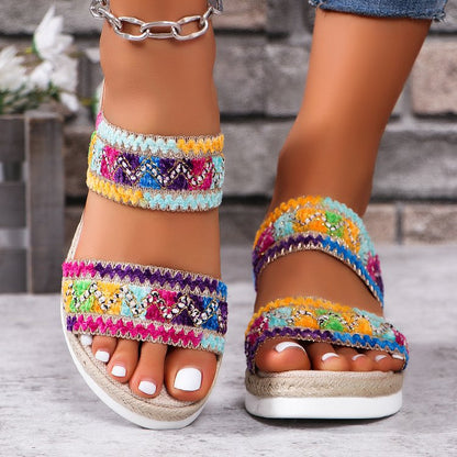 Ortho Welt Woven Sandals With A Wavy Pattern - Unique Ethnic Style