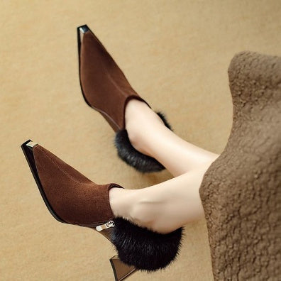 Ortho Welt Chic Retro Heeled Shoes With Zipper And Unique Elegance