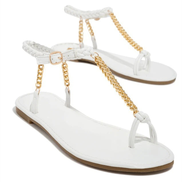 Ortho Welt Plus Size Sandals With Unique Metal Chain