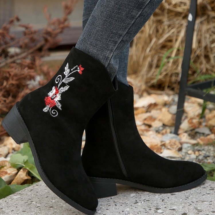 Ortho Welt Mid-Calf Boots - Embroidered Orthopedic Comfort
