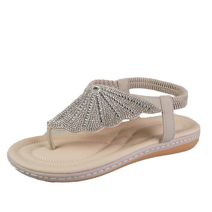 Ortho Welt Rhinestone Shell Sandals - Summer Elegance