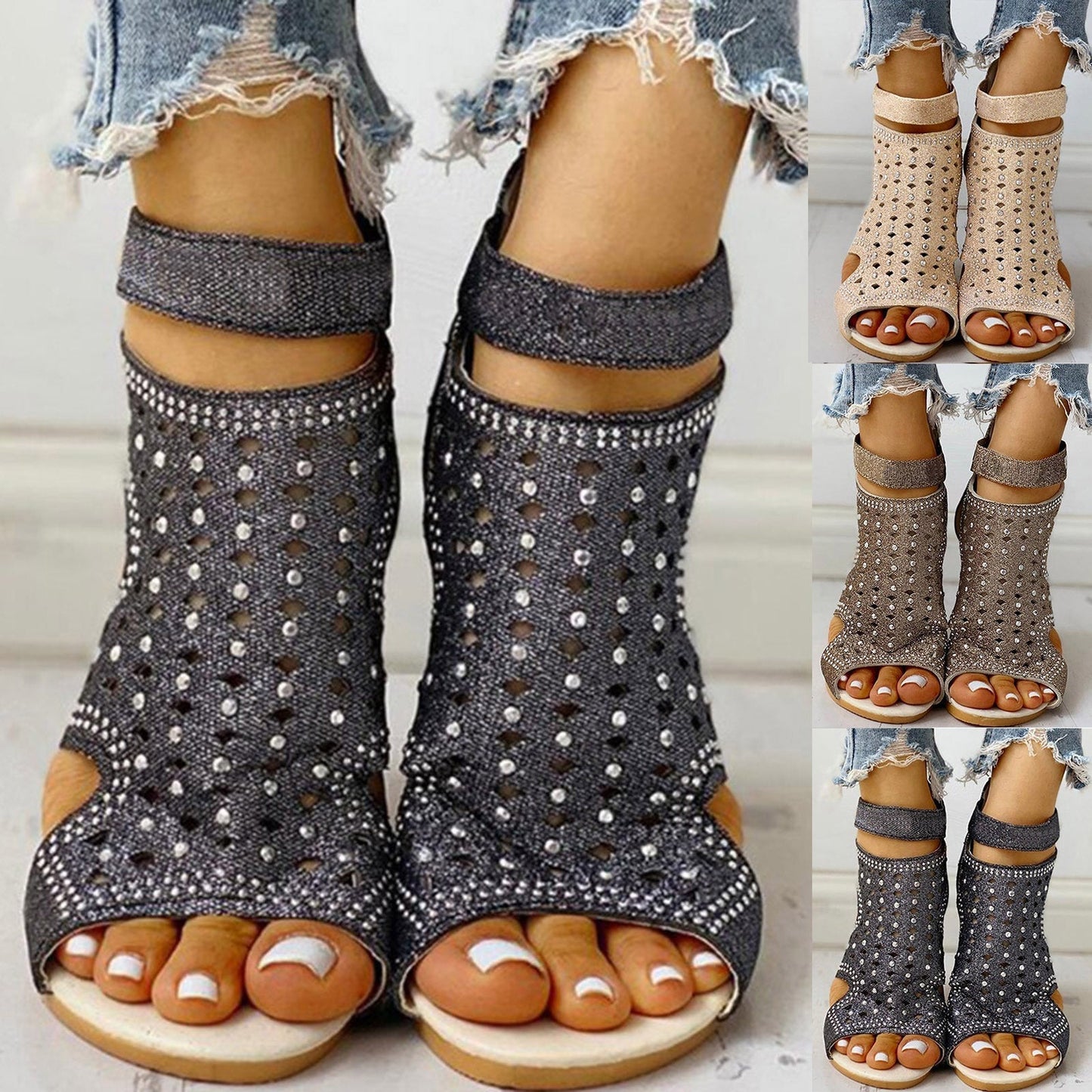 Ortho Welt Summer Rhinestone Sandals With A Unique Back Zip Design