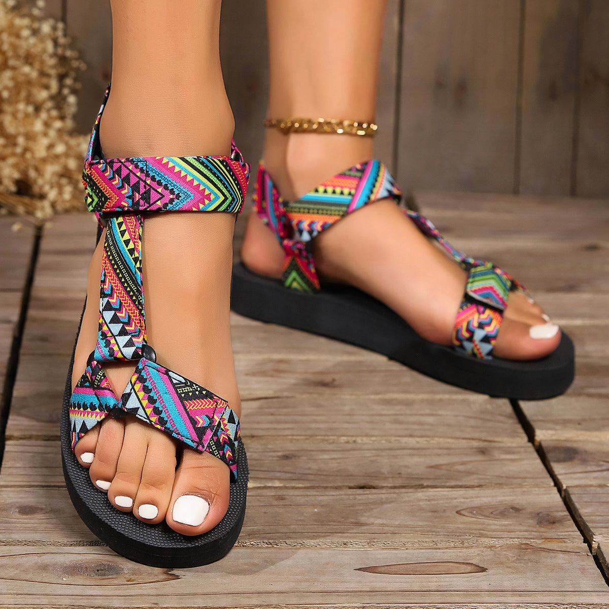Ortho Welt Ethnic Printed Velcro Sandals - Summer Fashion