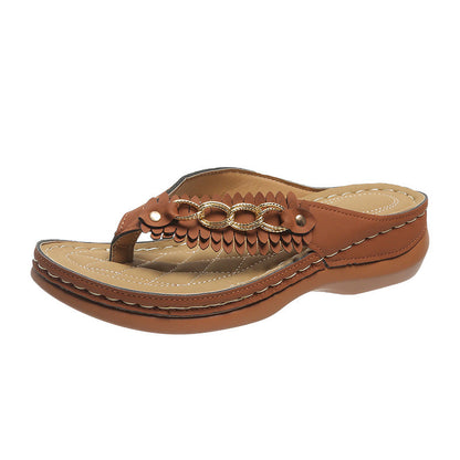 Ortho Welt Wedge Sandals With Chain - Unique Retro Style