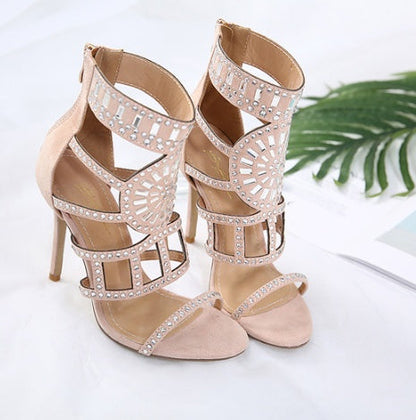 Ortho Welt Rhinestone High-Heeled Sandals - Unique Elegance