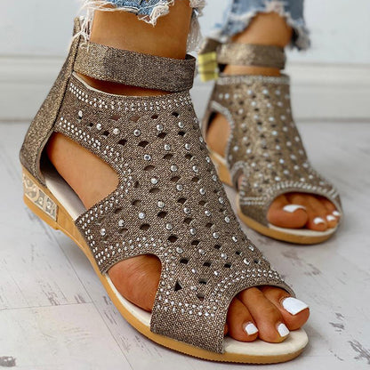 Ortho Welt Summer Rhinestone Sandals With A Unique Back Zip Design