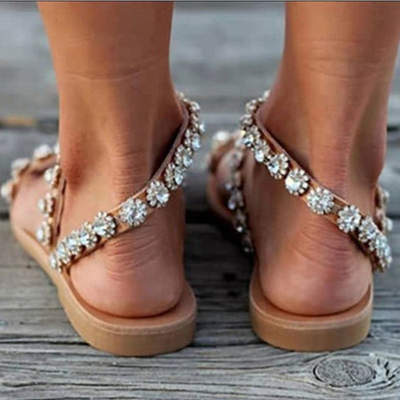 Ortho Welt Boho Mule Sandals With Rhinestones - Unique Elegance