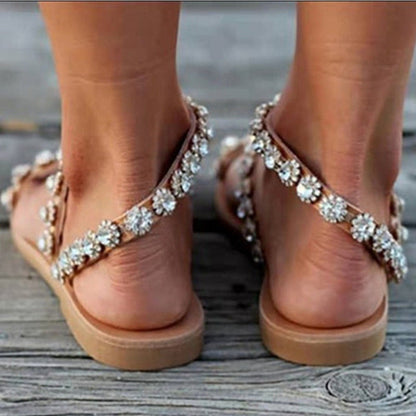 Ortho Welt Boho Mule Sandals With Rhinestones - Unique Elegance