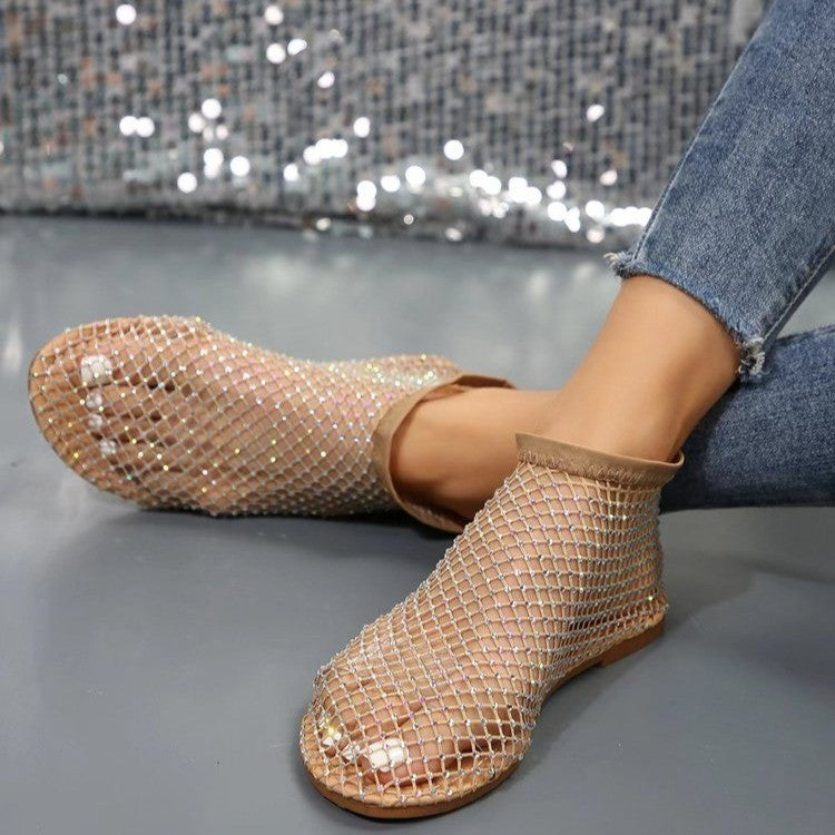 Ortho Welt Hollow Flat Sandals With Rhinestones - Summer Fashion