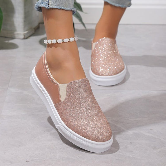 Ortho Welt Round-Toe Flat Shoes With Sequins - Unique Elegance