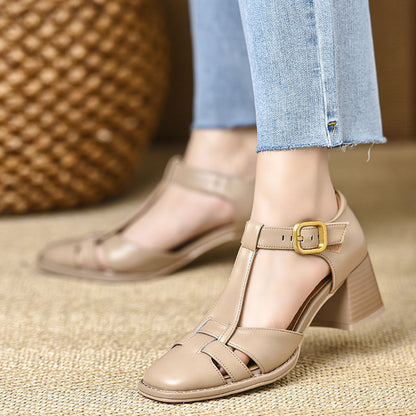 Ortho Welt Chunky Heel Sandals With Cutout And Buckle
