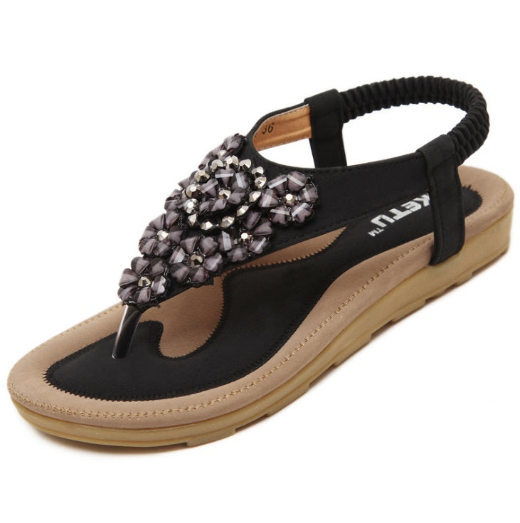 Ortho Welt Summer Sandals With Rhinestones And Flowers - Plus Size
