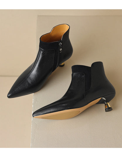 Ortho Welt Genuine Leather Ankle Boots With A Kitten Heel, Unique Elegance