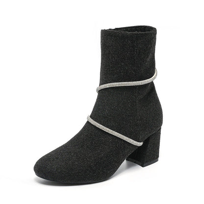 Ortho Welt Mid-Heel Boots With Rhinestone Chain - Unique And Elegant