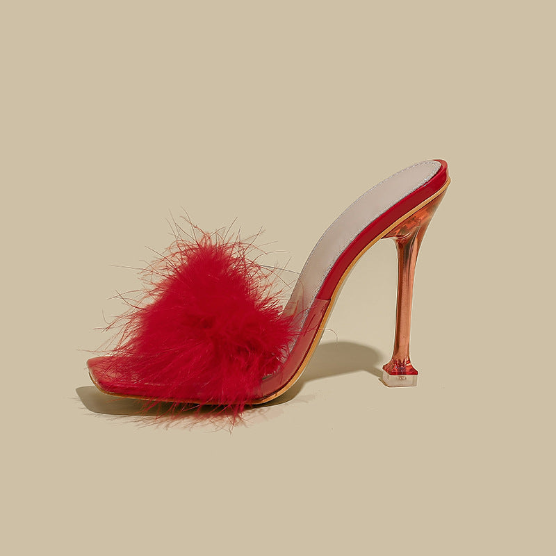 Ortho Welt Crystal And Fur Stiletto Heel Sandals