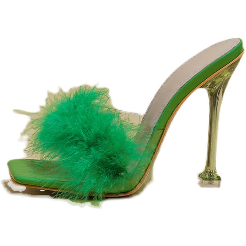 Ortho Welt Crystal And Fur Stiletto Heel Sandals