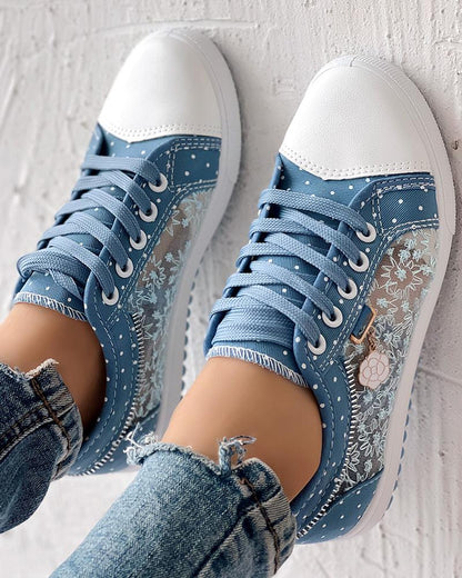 Calista | Denim-Sneaker zum Schnüren – Atmungsaktives Mesh-Design mit Blumenmuster