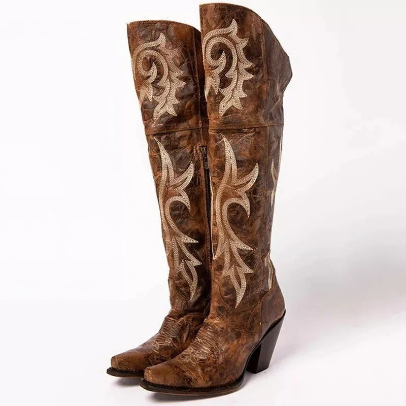Ortho Welt Overknee Boots - Ethnic Embroidery & High Heel