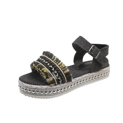 Ortho Welt Denim Sandals With Fringe, Ethnic And Unique Style For Summer