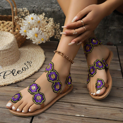 Ortho Welt Floral Ethnic Flat Sandals For A Unique Summer
