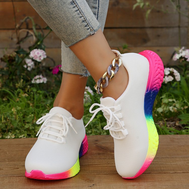 Ortho Welt Lace-Up Mesh Shoes With Rainbow Sole