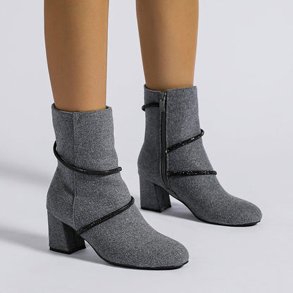 Ortho Welt Mid-Heel Boots With Rhinestone Chain - Unique And Elegant