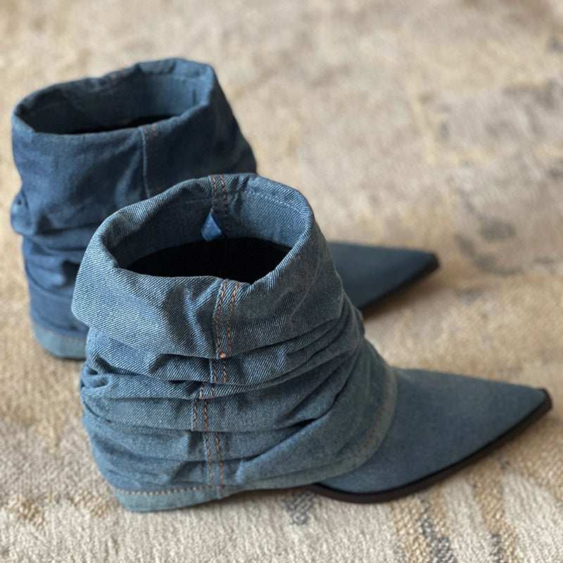 Ortho Welt Pleated Denim Boots - Orthopedic Thick Sole
