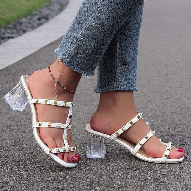 Ortho Welt Transparent Heeled Sandals With Rivets - Unique Summer Fashion
