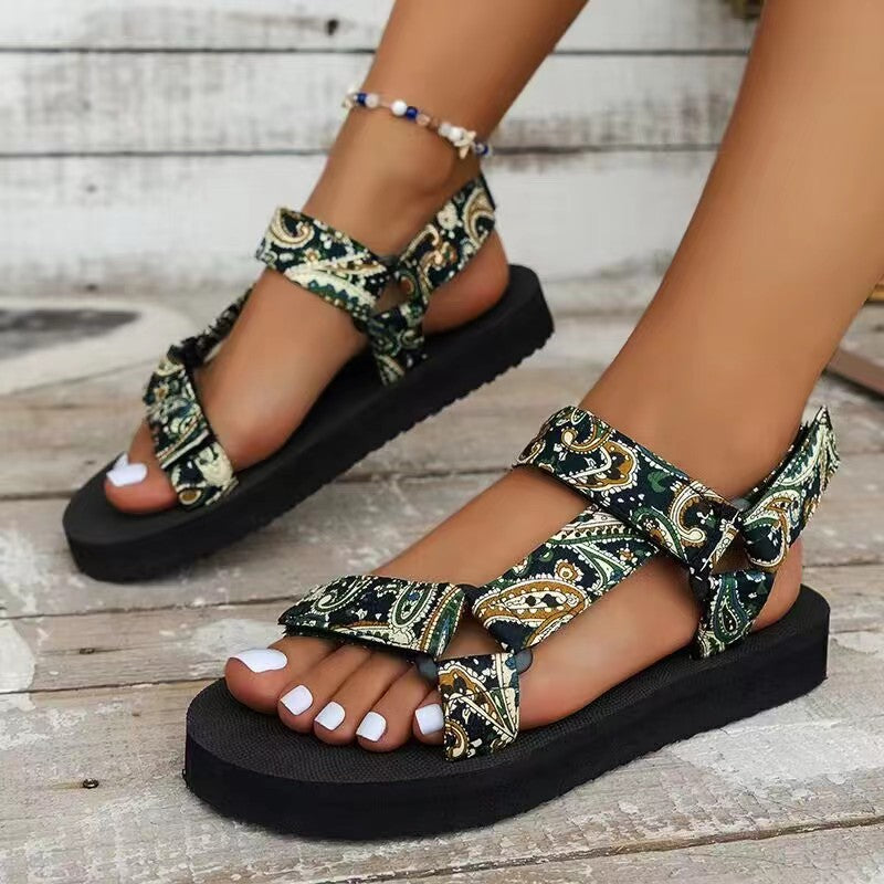 Ortho Welt Ethnic Printed Velcro Sandals - Summer Fashion