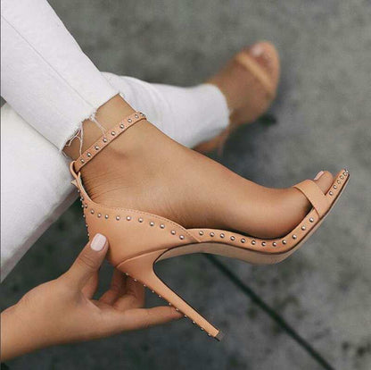 Ortho Welt Riveted Stiletto Heel Sandals, Unique Elegance 