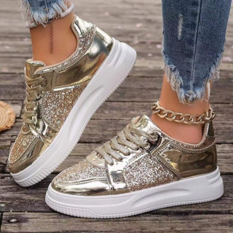 Ortho Welt Unique Sequined Lace-Up Flat Shoes