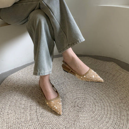 Ortho Welt Silver Sequined Pumps - Unique French Style