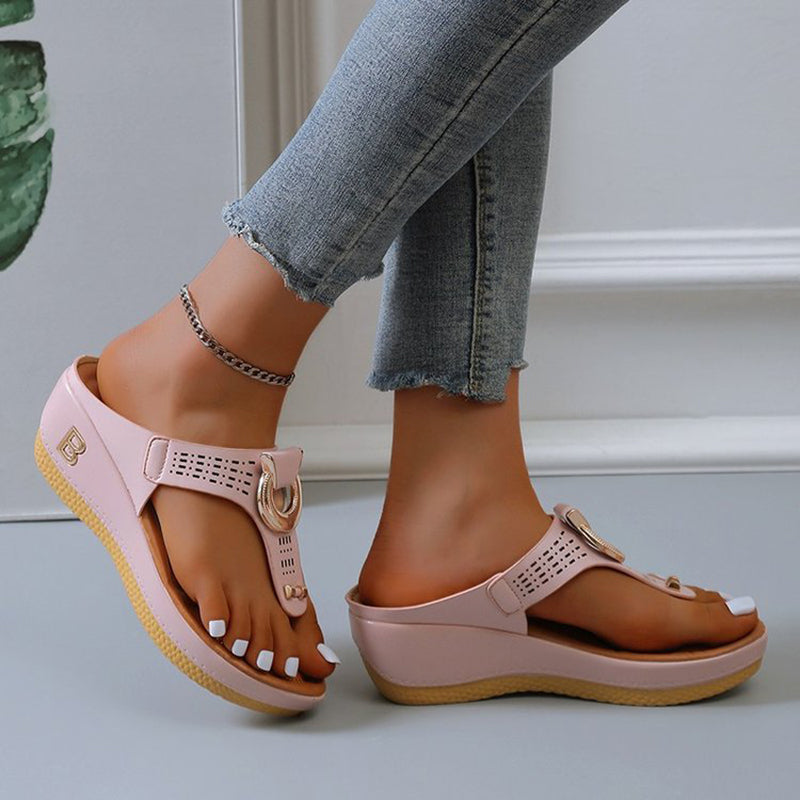 Ortho Welt High Heel Thong Sandals With Metallic Decorations