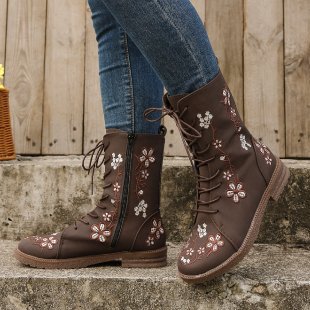 Ortho Welt Orthopedic Boots - Embroidered Square Heel