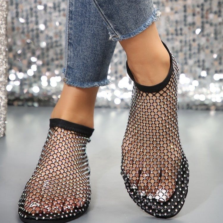 Ortho Welt Hollow Flat Sandals With Rhinestones - Summer Fashion