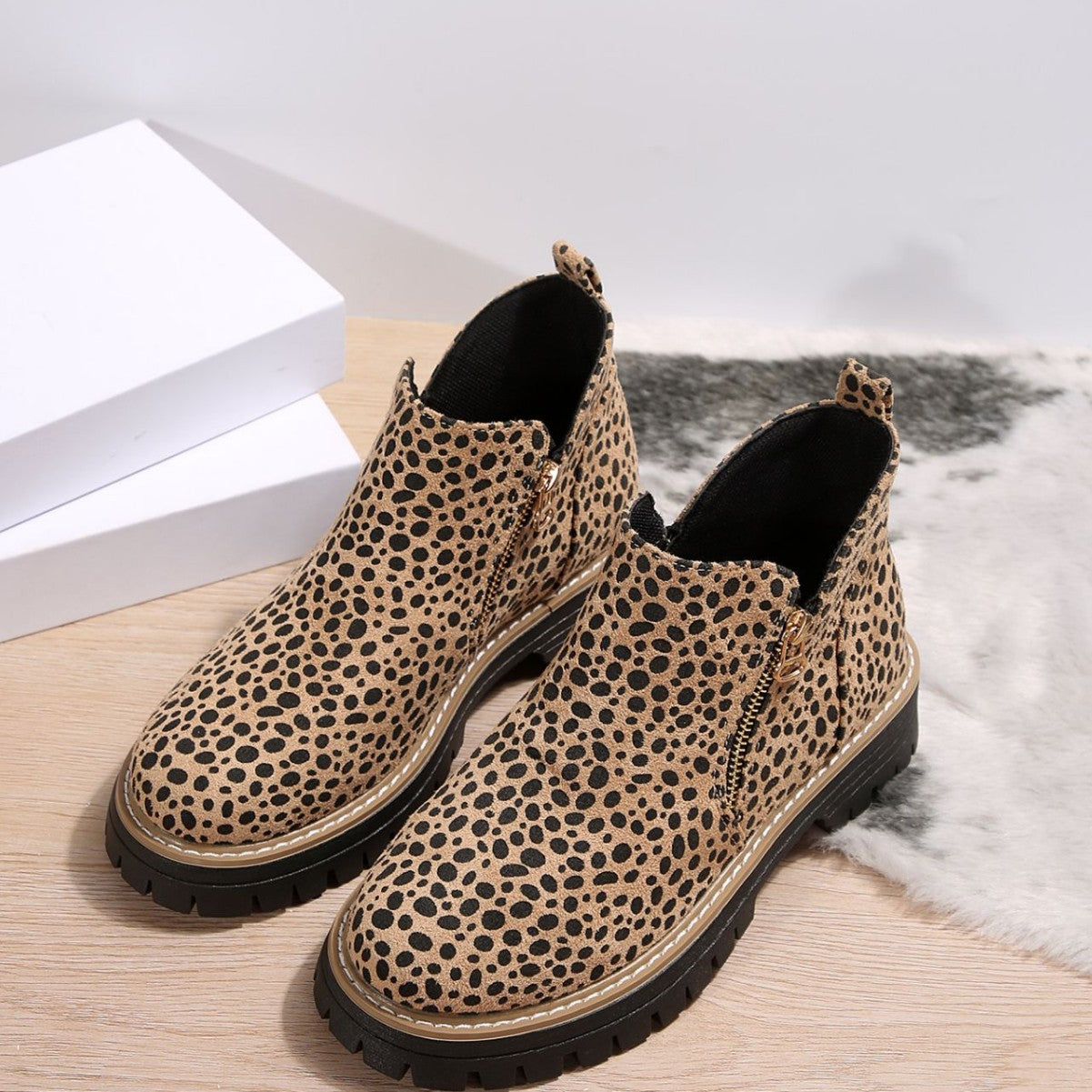 Ortho Welt Leopard Print Low Heel Boots - Unique Elegance