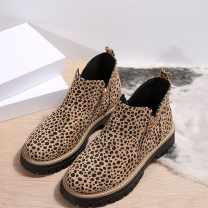 Ortho Welt Leopard Print Low Heel Boots - Unique Elegance
