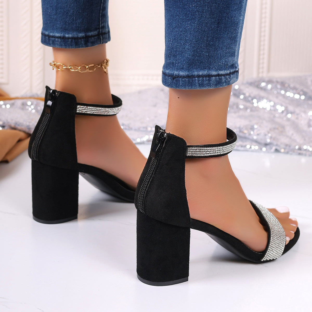 Ortho Welt Rhinestone Light-Up Heeled Sandals - Unique Elegance