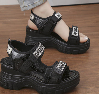 Ortho Welt Wedge Heel Sandals With Rhinestones