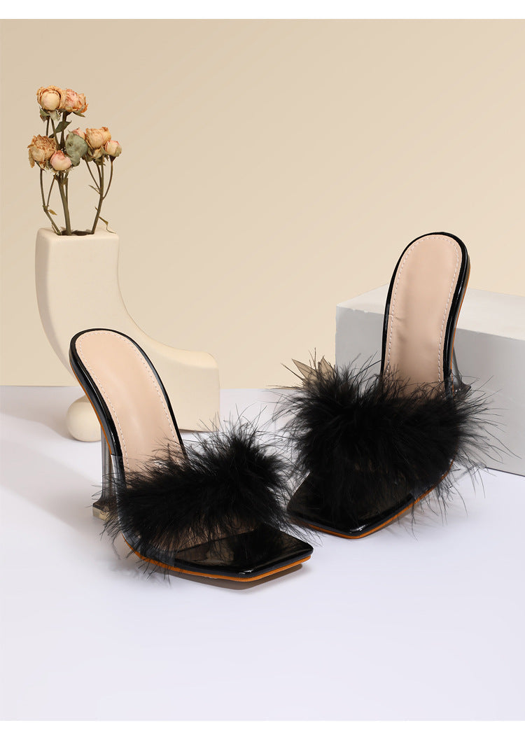 Ortho Welt Crystal And Fur Stiletto Heel Sandals