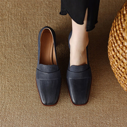 Ortho Welt Low-Cut Shoes With Thick, Square Heels - Unique Elegance
