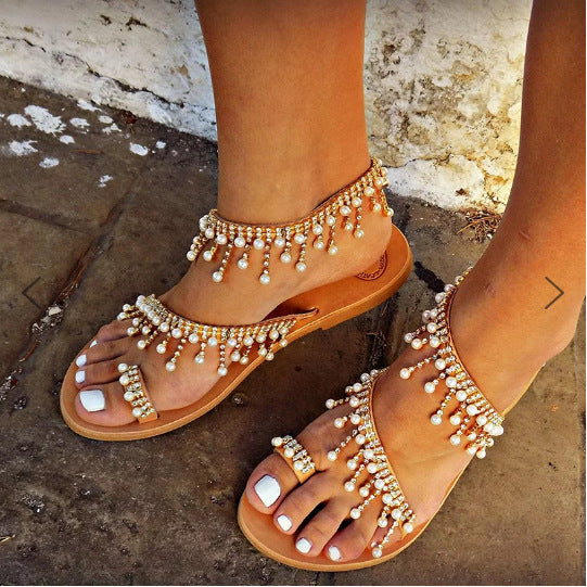 Ortho Welt Flat Pearl Sandals - Unique Comfort And Elegance