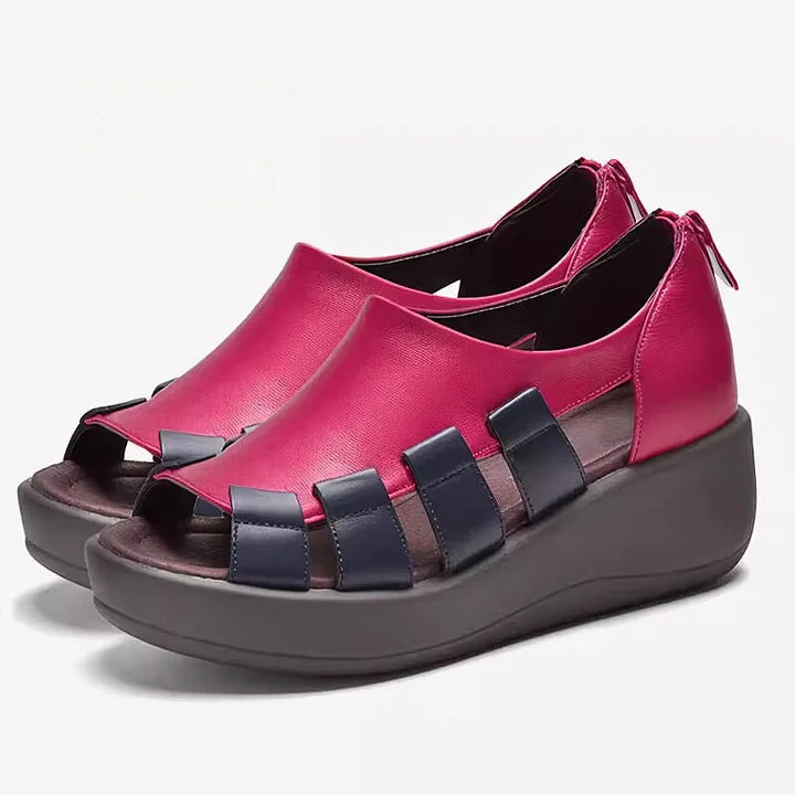 Ortho Welt Zamira Keilsandale - Farbblock Leder Orthopedic