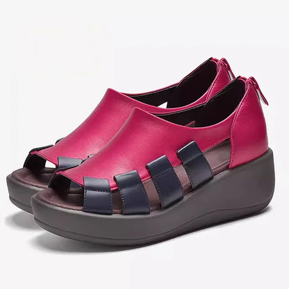 Ortho Welt Zamira Keilsandale - Farbblock Leder Orthopedic