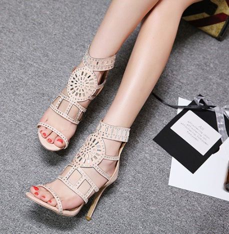Ortho Welt Rhinestone High-Heeled Sandals - Unique Elegance