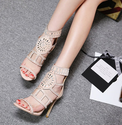 Ortho Welt Rhinestone High-Heeled Sandals - Unique Elegance