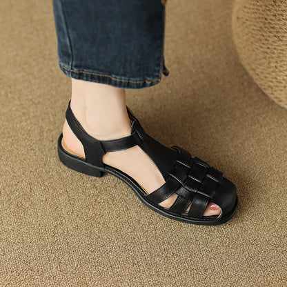 Ortho Welt Low-Heeled Open Sandals - Unique Vintage Style