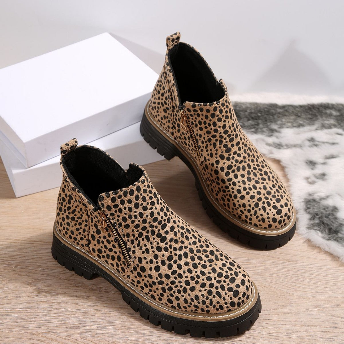 Ortho Welt Leopard Print Low Heel Boots - Unique Elegance
