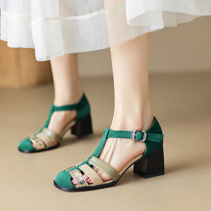 Ortho Welt Elegant Leather Sandals With A Chunky Heel And A Single Buckle