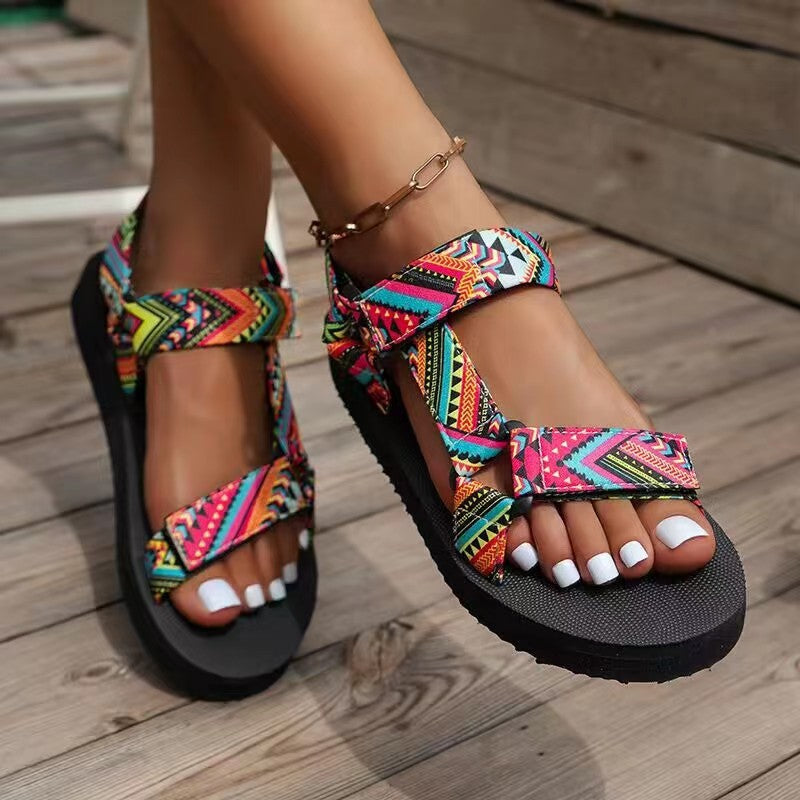 Ortho Welt Ethnic Printed Velcro Sandals - Summer Fashion